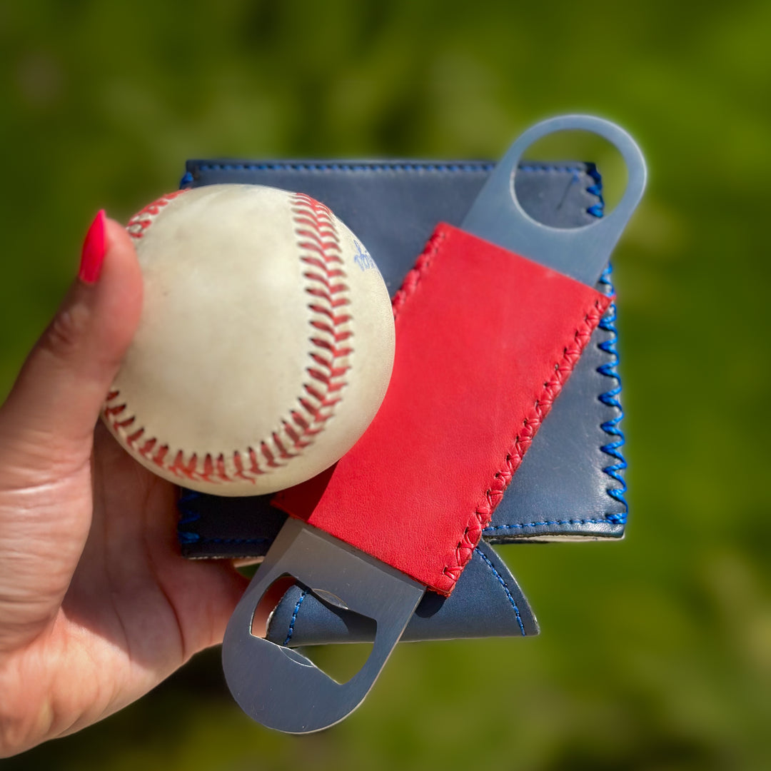 Bati | Blue Leather Can Koozie | Handmade Leather Goods from Paraguay | Leather Accessories, Leather Koozie