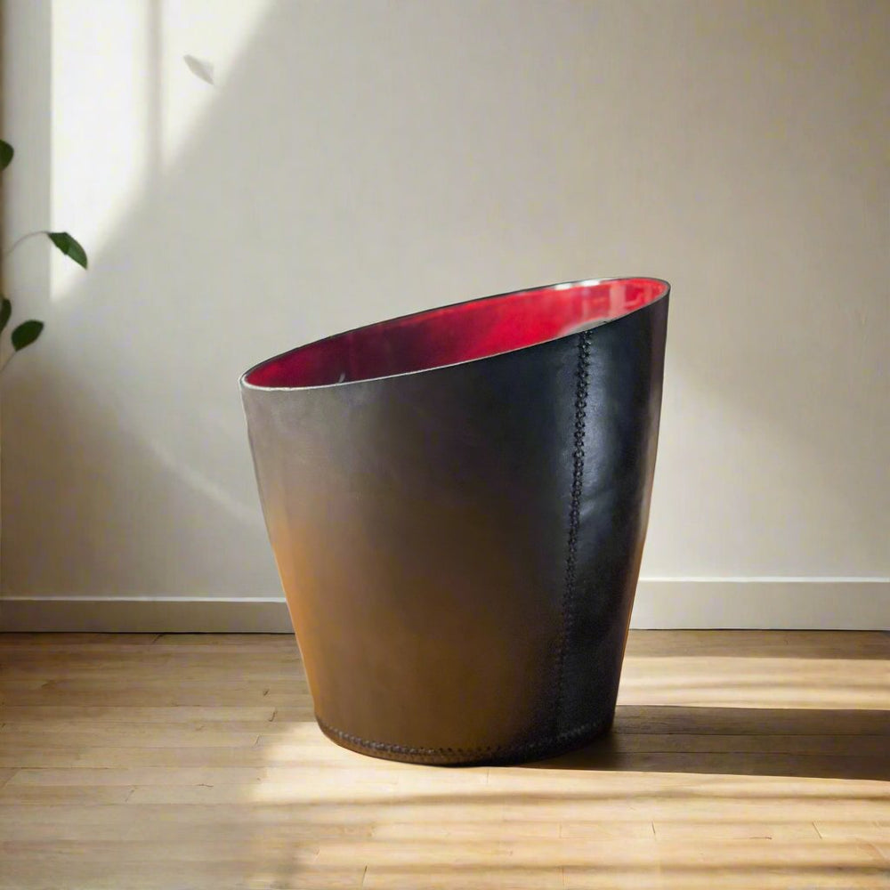Natural Black Leather Wastebasket | Leather Trash Can | Leather Accessories | Luxurious Wastebin | Leather Tray | Leather Vase | Leather Home Goods | Bati Goods