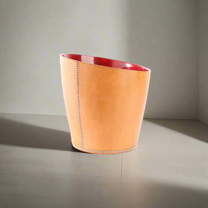 Natural Leather Wastebasket | Leather Trash Can | Leather Accessories | Luxurious Wastebin | Leather Tray | Leather Vase | Leather Home Goods | Bati Goods