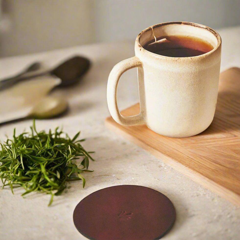 Natural Brown Leather Coaster Set | Leather Coasters | Bartender Accessories | Leather Cocktail Shaker | Cocktail Shaker | Wine Bag | Wine Bucket | Ice Bucket | Leather Accessories | Martini Shaker | Bati Leather Goods