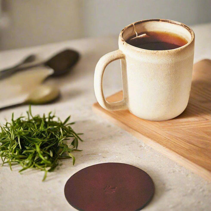 Natural Brown Leather Coaster Set | Leather Coasters | Bartender Accessories | Leather Cocktail Shaker | Cocktail Shaker | Wine Bag | Wine Bucket | Ice Bucket | Leather Accessories | Martini Shaker | Bati Leather Goods