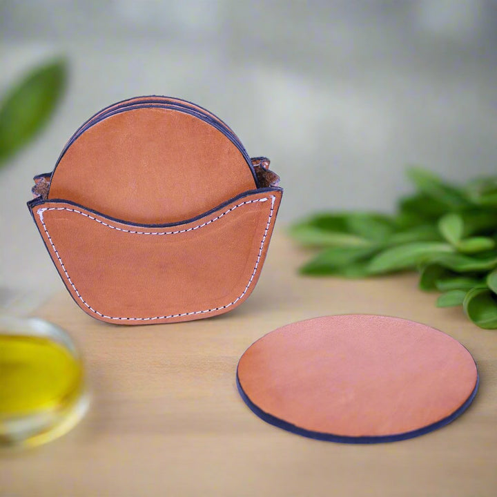 Natural Leather Coaster Set | Leather Coasters | Bartender Accessories | Leather Cocktail Shaker | Cocktail Shaker | Wine Bag | Wine Bucket | Ice Bucket | Leather Accessories | Martini Shaker | Bati Leather Goods