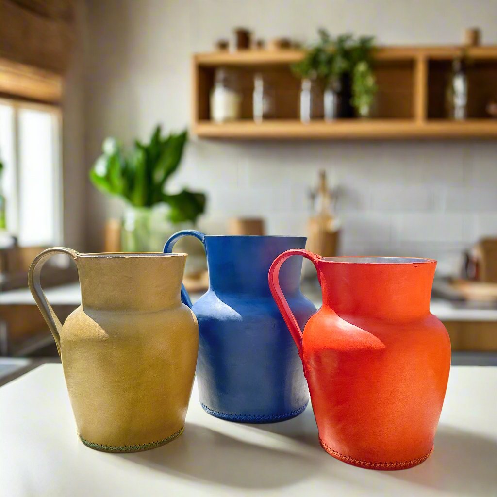 Natural Leather Carafe | Leather Pitcher | Leather Vase | Leather Home Goods | Home Goods | Home and Garden | Interior Design | Leather Tablewares | Leather Barwares | Leather Accessories | Bati Leather Goods