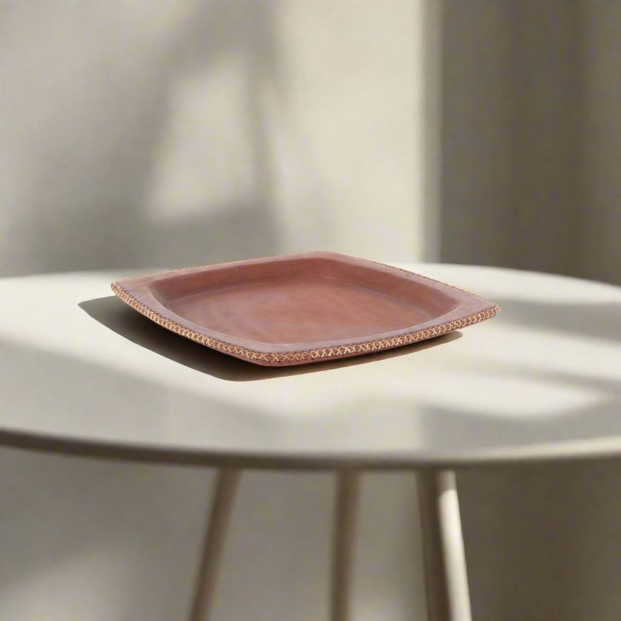 Natural Brown Square Leather Tray | Catch All Tray | Leather Serving Tray | Serving Tray | Ottoman Tray | Catch all | Valet Tray | Home Decor | Home and Garden | Tablewares | Leather Accessories