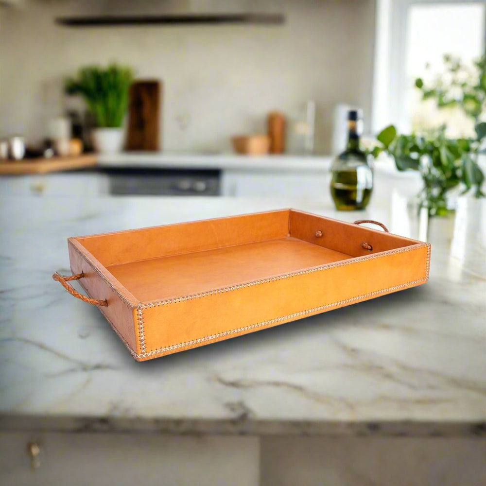Tan Rectangle Leather Ottoman Tray | Leather Cedar Tray, Home Decor, Leather Accessories, Leather Box, Leather Serving Tray, Bati | Tan Leather Tray | Leather Valet Tray, Home Decor, Leather Accessories, Leather Box, Leather Serving Tray | Bati Leather Goods