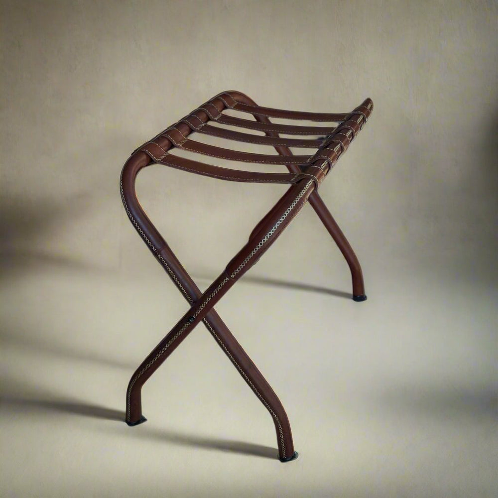 Folding Brown Leather Luggage Rack | Leather Furniture | Leather Chair | Leather Luggage | Leather Accessories | Leather Trays | Bati Leather Goods