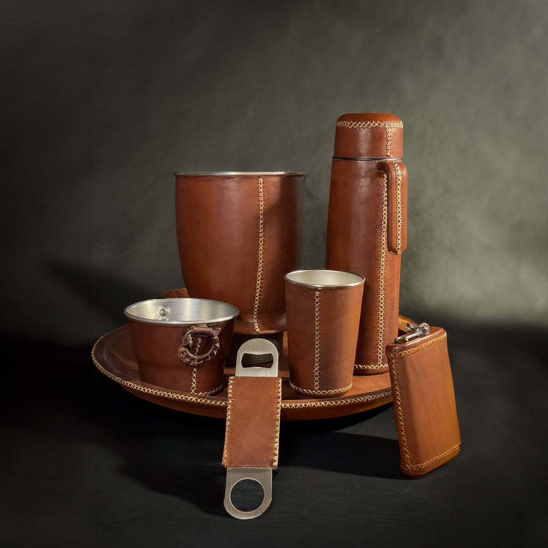 Natural Leather Tumbler Cup | Leather Tumblers | Leather Cup | Leather Bar Cups | Leather Glasses | Leather Drinkware | Leather Bar Accessories | Bati Leather Goods