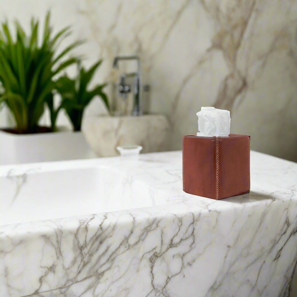 Natural Brown Leather Tissue Box Cover | Tissue Cover | Leather Tissue Holder | Leather Trays | Leather Furniture | Leather Barwares | Leather Cooler | Leather Cocktail Shaker | Leather Accessories | Home Accessories