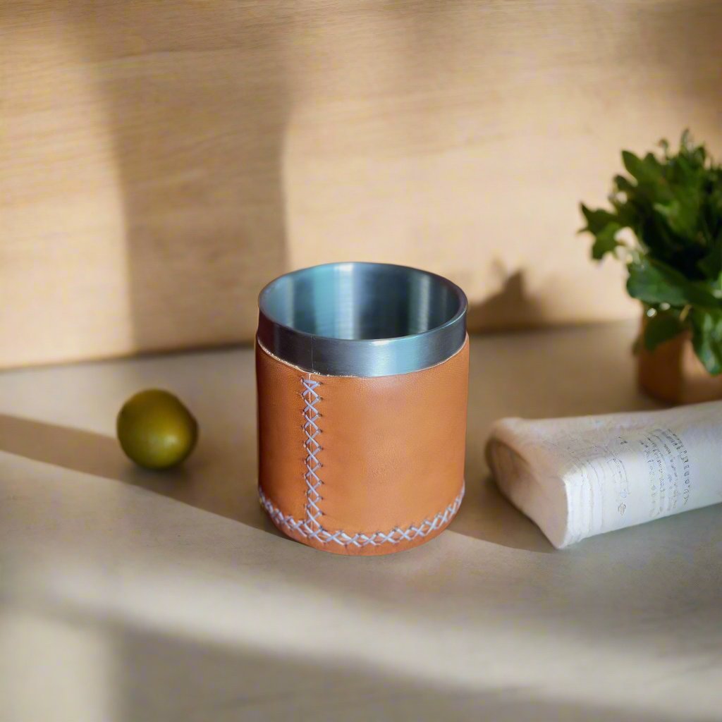 Natural Leather Whiskey Cup | Leather Tumbler | Whiskey Tumbler | Leather Cups | Leather Glass | Bar Accessories | Bartender Accessories | Cocktail Shaker | Leather Tray | Bati Leather Goods