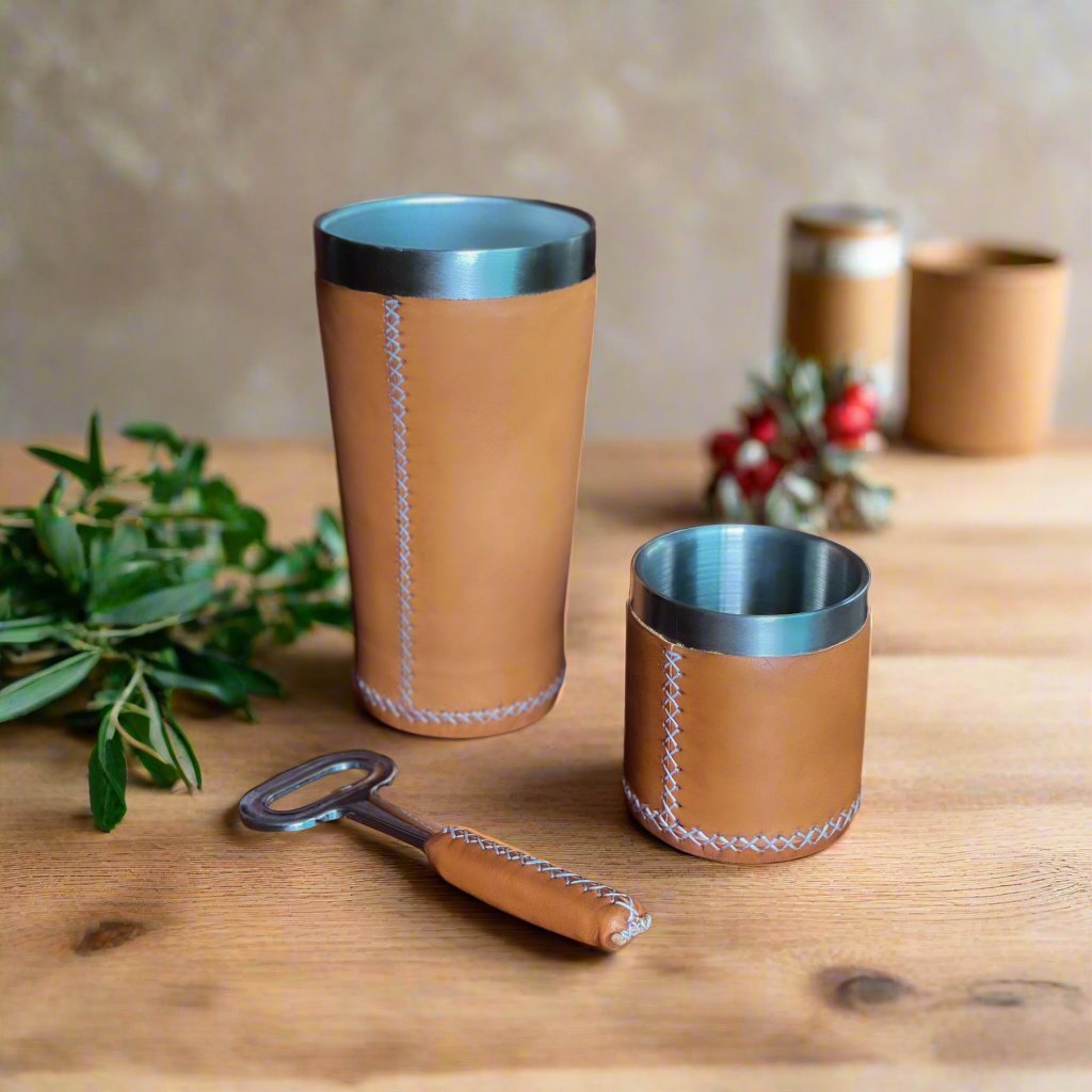 Natural Leather Whiskey Cup | Leather Tumbler | Whiskey Tumbler | Leather Cups | Leather Glass | Bar Accessories | Bartender Accessories | Cocktail Shaker | Leather Tray | Bati Leather Goods
