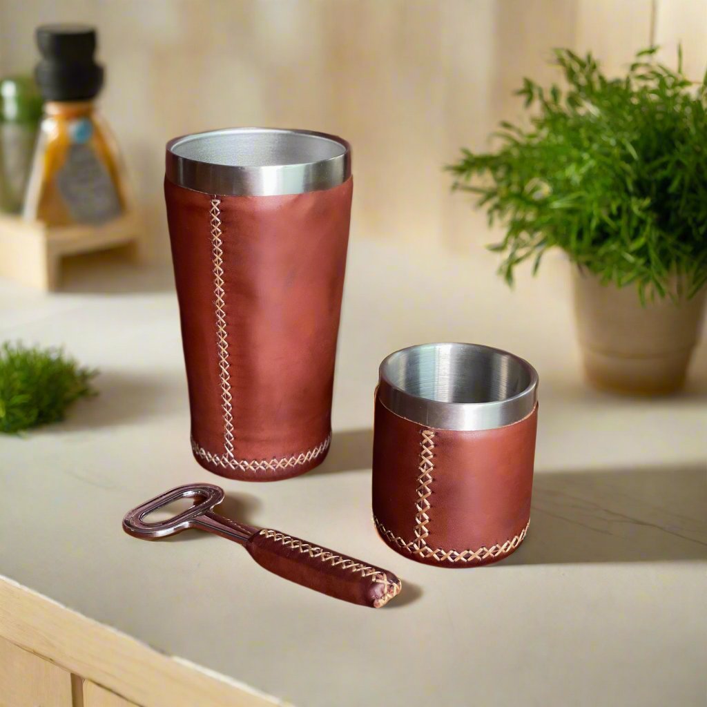 Brown Leather Whiskey Cup | Leather Tumbler  | Whiskey Tumbler  |  Leather Cups  |  Leather Glass  |  Bar Accessories  |  Bartender Accessories  | Cocktail Shaker  |  Leather Tray  |  Bati Leather Goods