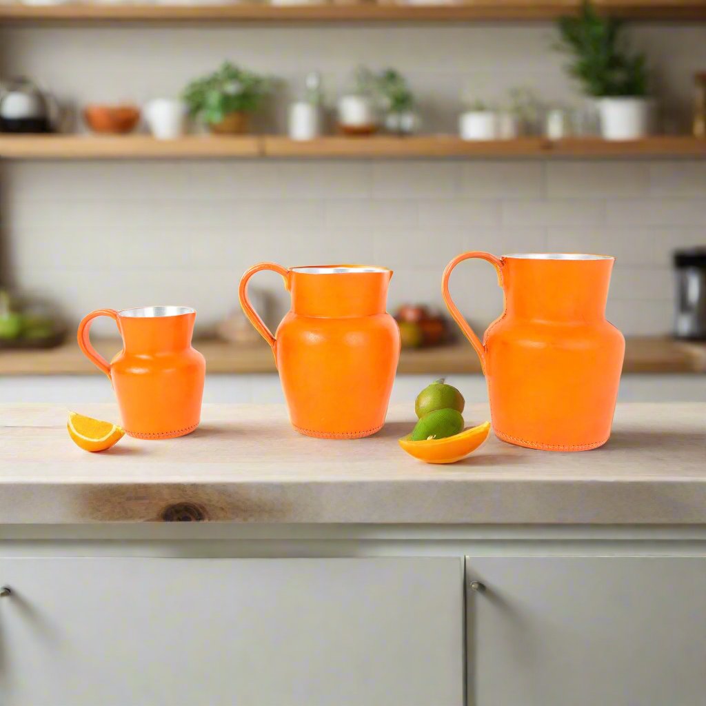 Orange Natural Leather Carafe | Leather Pitcher | Leather Vase | Leather Home Goods | Home Goods | Home and Garden | Interior Design | Leather Tablewares | Leather Barwares | Leather Accessories | Bati Leather Goods