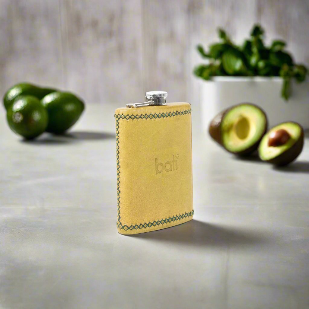 Natural Green Leather Flask | Mens Gifts | Leather Flasks | Leather Cup | Leather Tumbler | Leather Drink Holder | Bartender Accessories | Best Flask | Best Leather Flask | Bar Accessories | Cocktail Shaker | Leather furniture | Bati Goods