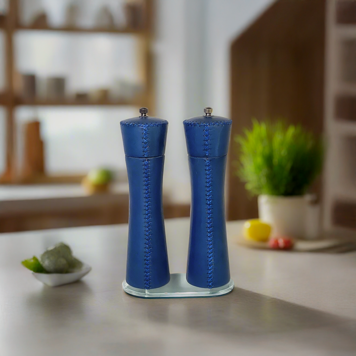 Blue Natural Leather Salt and Pepper Mills | Leather Accessories | Leather Home Goods | Home Decor | Interior Design | Salt and Pepper Shakers | Leather Salt and Pepper Shakers | Leather Spice Mill | Leather Salt Shaker