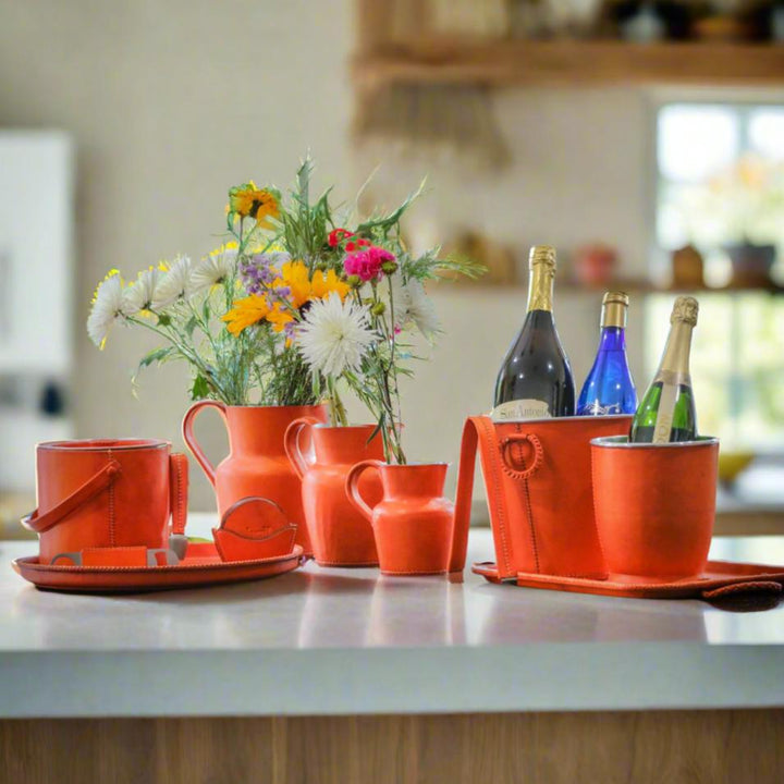 Natural Orange Leather Carafe | Leather Pitcher | Leather Vase | Leather Home Goods | Home Goods | Home and Garden | Interior Design | Leather Tablewares | Leather Barwares | Leather Accessories | Bati Leather Goods