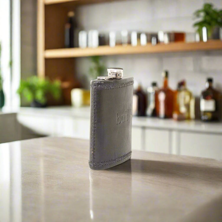 Natural Black Leather Flask | Mens Gifts | Leather Flasks | Leather Cup | Leather Tumbler | Leather Drink Holder | Bartender Accessories | Best Flask | Best Leather Flask | Bar Accessories | Cocktail Shaker | Leather furniture | Bati Goods