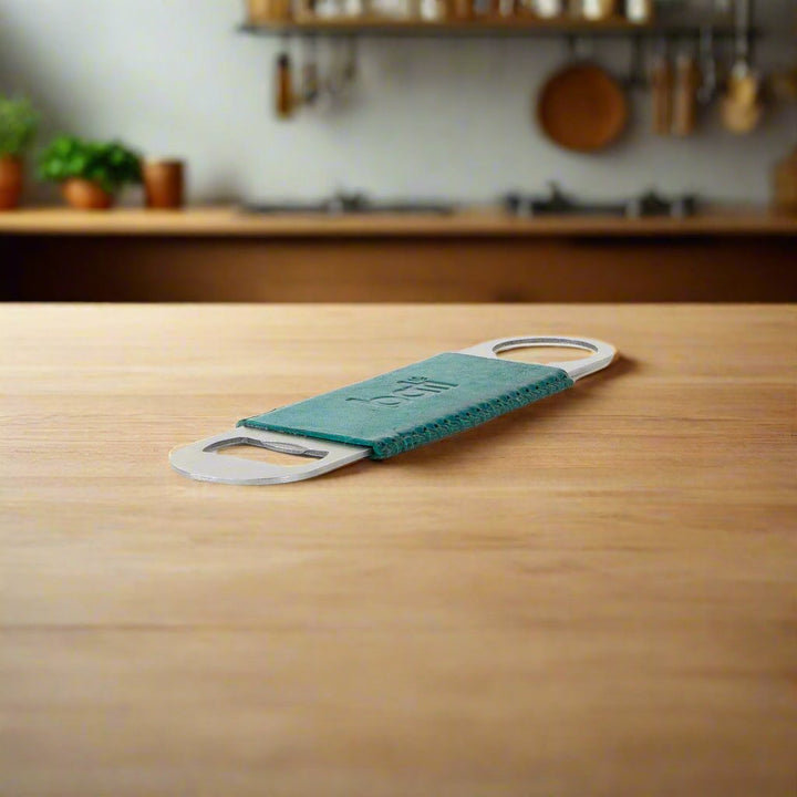 Natural Teal Leather Bottle Opener | Bar Accessories | Bar | | Barwares | Bottle Openers | Leather Home Goods | Leather Cooler | Leather Tray | Bartender | Bartender Accessories | Bati Leather Goods