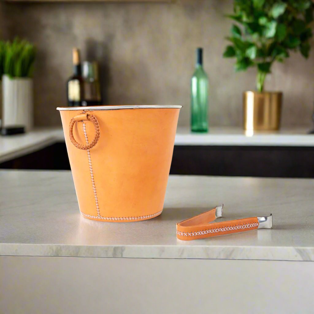 Bati | Natural Leather Champagne Bucket | Leather Ice Bucket | Ice Bucket | Leather Bucket | Leather Wine Bucket | Leather Barware | Leather Drinkware | Leather Accessories | Leather Home Decor | Interior Design | Leather Home Goods