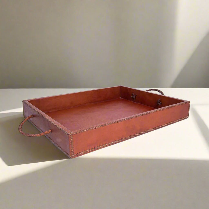Brown Rectangle Leather Ottoman Tray | Leather Cedar Tray, Home Decor, Leather Accessories, Leather Box, Leather Serving Tray, Bati | Tan Leather Tray | Leather Valet Tray, Home Decor, Leather Accessories, Leather Box, Leather Serving Tray | Bati Leather Goods