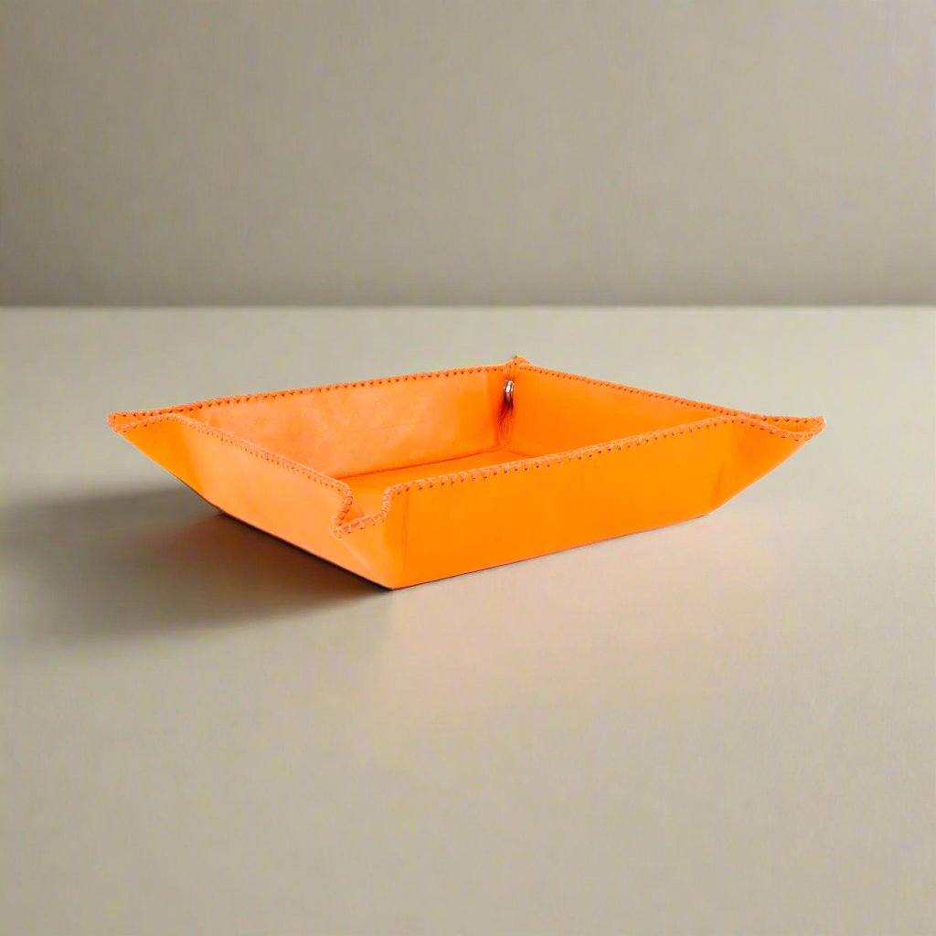 Bati | Natural Orange Leather Catch All Tray | Valet Tray | Leather Valet | Men's Valet Tray | Leather Furniture | Leather Bags | Leather Totes | Bati Goods
