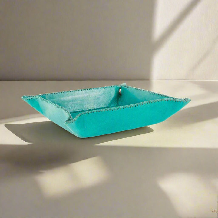 Bati | Natural Teal Leather Catch All Tray | Valet Tray | Leather Valet | Men's Valet Tray | Leather Furniture | Leather Bags | Leather Totes | Bati Goods