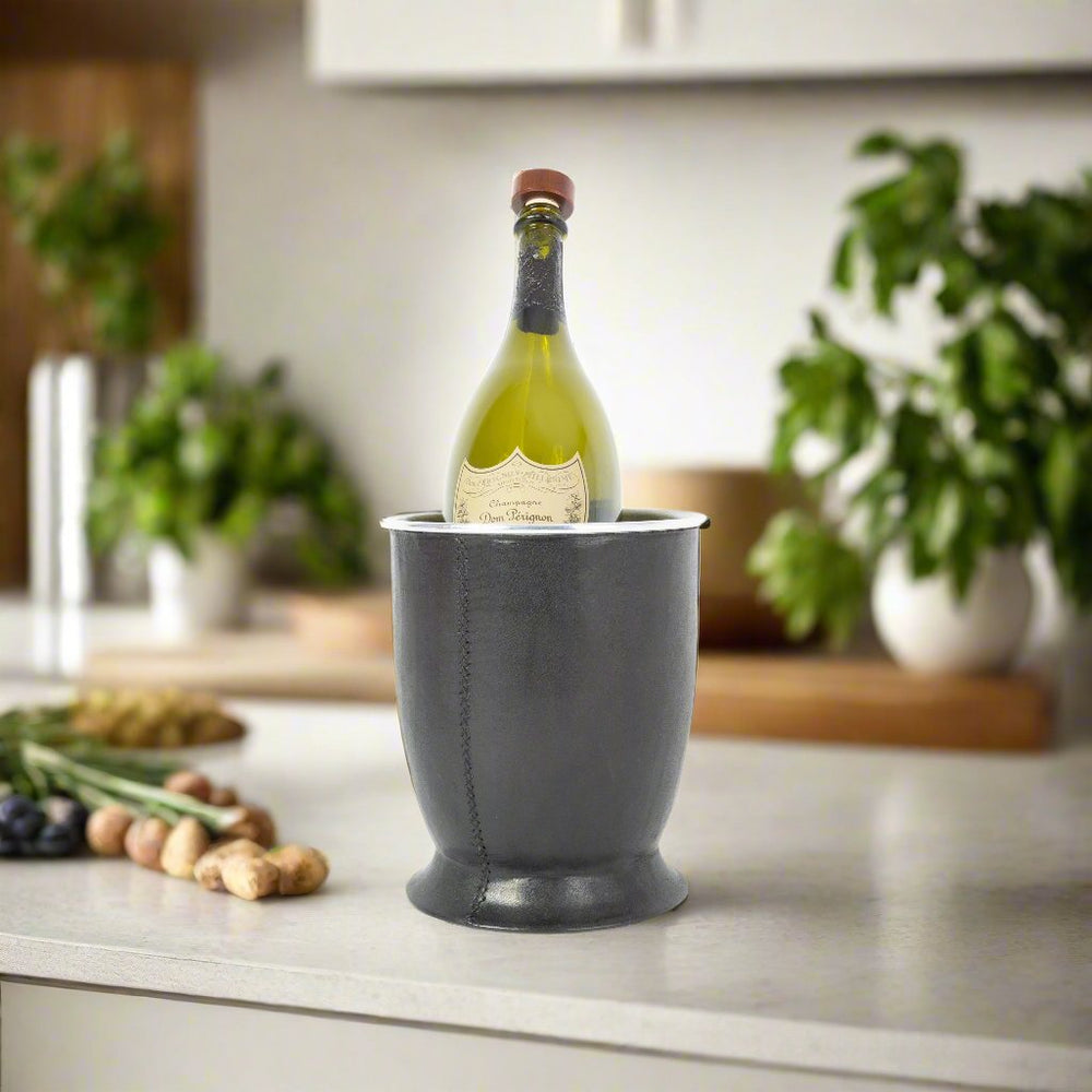 Black Leather Champagne Bucket  | Leather Pitcher | Leather Bucket | Leather Vase | Leather Cooler | Leather Home Goods | Home Goods | Home and Garden | Interior Design | Leather Tablewares | Leather Barwares | Leather Accessories | Bati Leather Goods