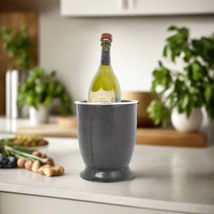 Black Leather Champagne Bucket  | Leather Pitcher | Leather Bucket | Leather Vase | Leather Cooler | Leather Home Goods | Home Goods | Home and Garden | Interior Design | Leather Tablewares | Leather Barwares | Leather Accessories | Bati Leather Goods