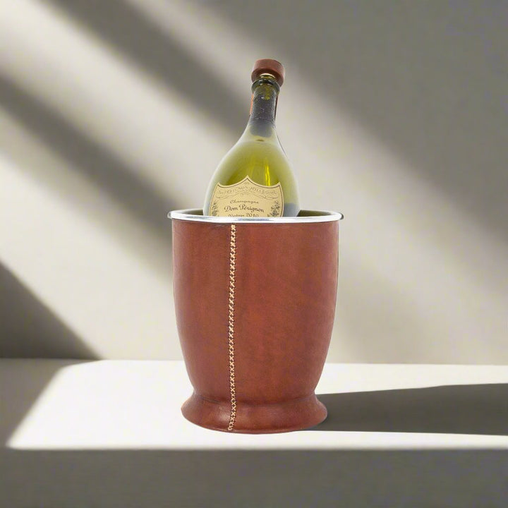 Brown Leather Champagne Bucket  | Leather Pitcher | Leather Bucket | Leather Vase | Leather Cooler | Leather Home Goods | Home Goods | Home and Garden | Interior Design | Leather Tablewares | Leather Barwares | Leather Accessories | Bati Leather Goods