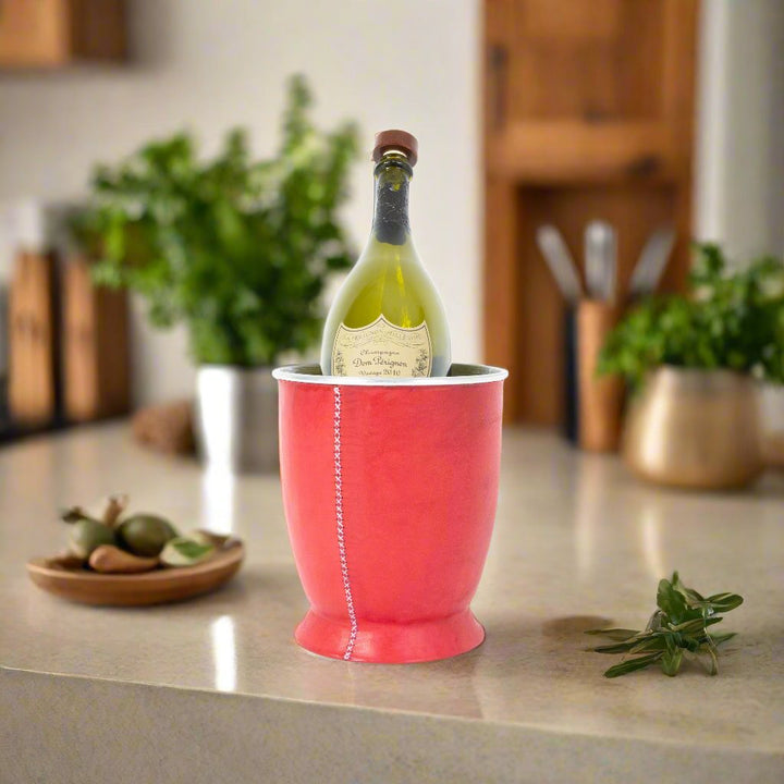 Fuchsia Red Leather Champagne Bucket  | Leather Pitcher | Leather Bucket | Leather Vase | Leather Cooler | Leather Home Goods | Home Goods | Home and Garden | Interior Design | Leather Tablewares | Leather Barwares | Leather Accessories | Bati Leather Goods