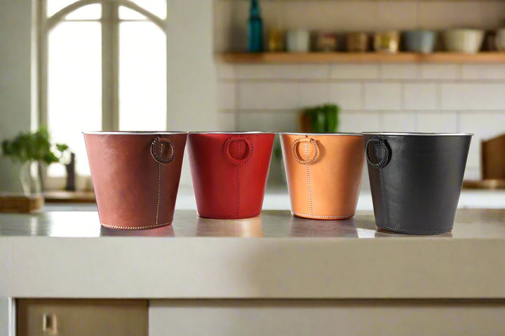Bati | Leather Champagne Bucket | Leather Bucket | Leather Wine Bucket | Leather Barware | Leather Drinkware | Leather Accessories | Leather Home Decor | Interior Design | Leather Home Goods