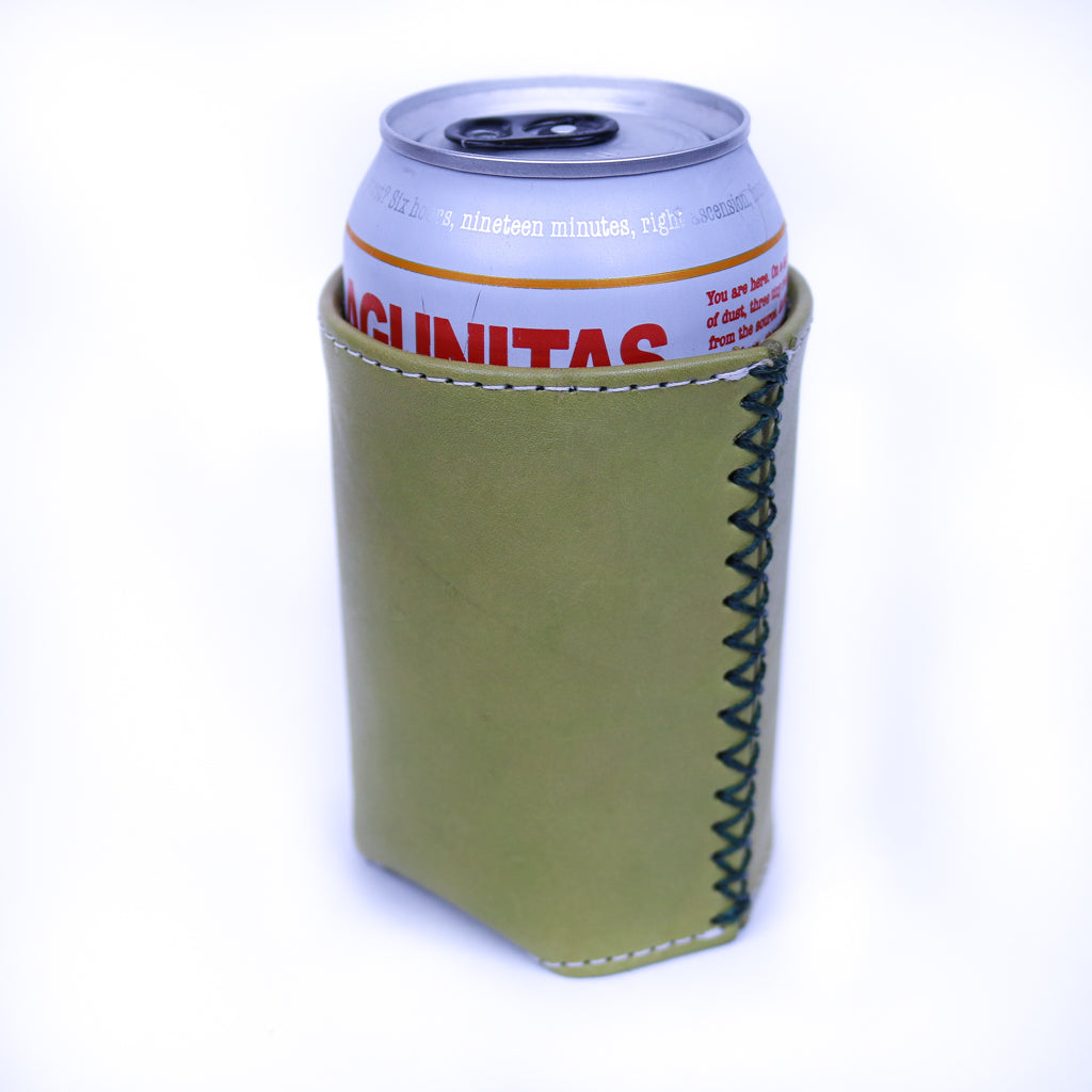 Bati | Green Leather Can Koozie | Handmade Leather Goods from Paraguay | Leather Accessories, Leather Koozie