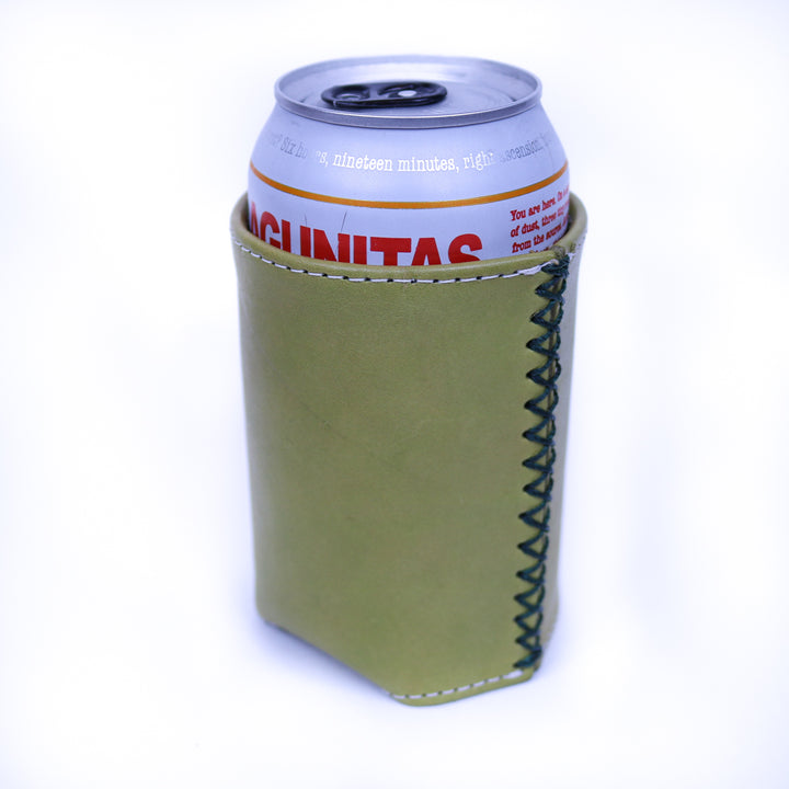 Bati | Green Leather Can Koozie | Handmade Leather Goods from Paraguay | Leather Accessories, Leather Koozie