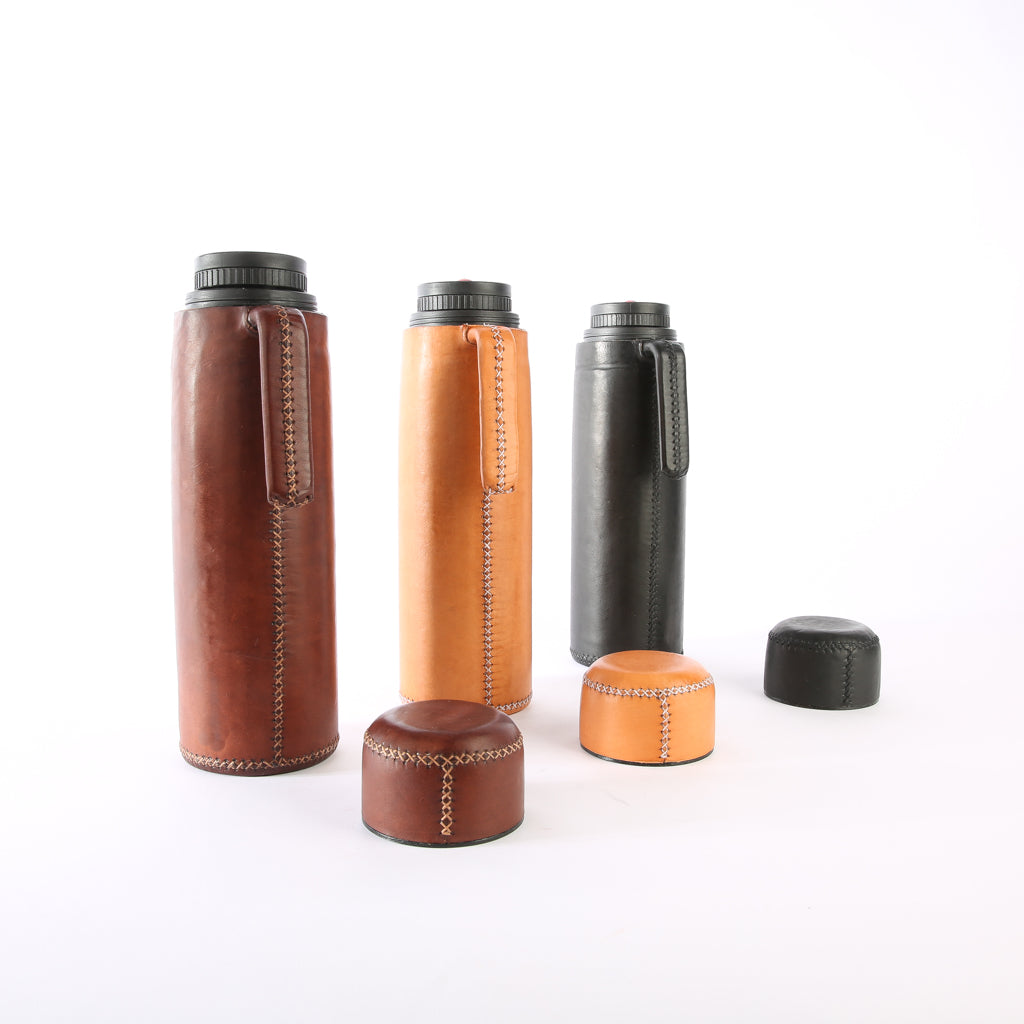 Brown Leather Thermos | Leather Drinkwares | Leather Cooler | Leather Cup | Leather Tray | Outdoor Leather Accessories | Leather Flask | Bati Leather Goods