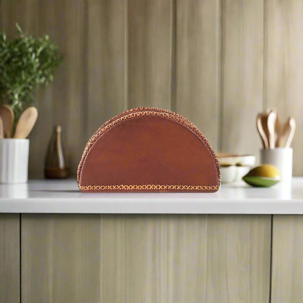 Brown Leather Napkin Holder | Bati Goods | Kitchen Accessories | Dinnerware | Table Accessories | Leather Goods | Leather Accessories