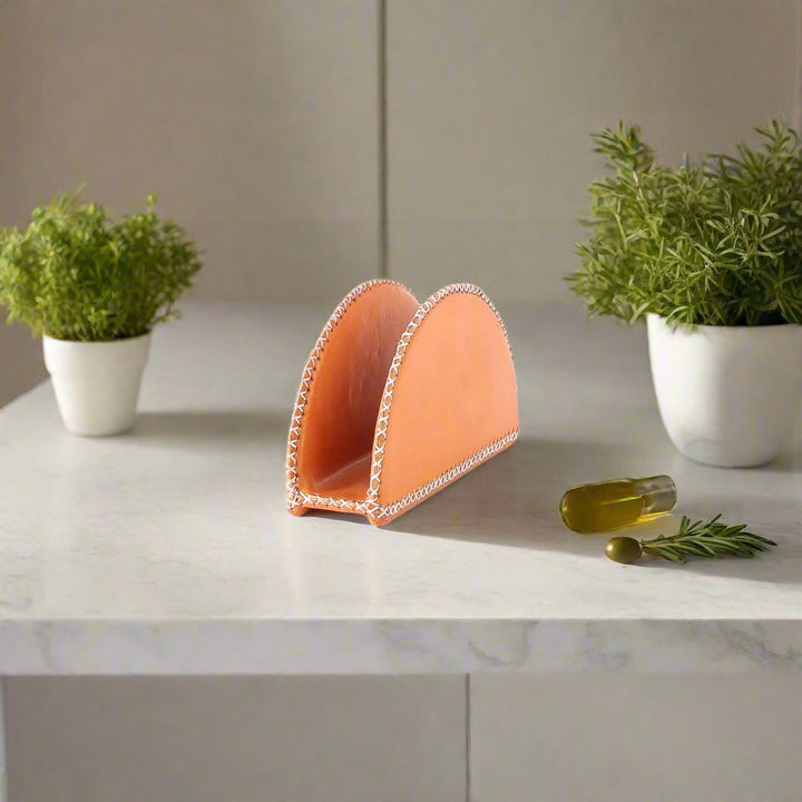 Tan Leather Napkin Holder | Bati Goods | Kitchen Accessories | Dinnerware | Table Accessories | Leather Goods | Leather Accessories