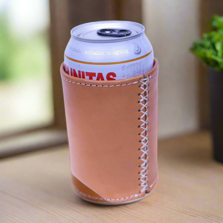 Bati | Tan Brown Leather Can Koozie | Handmade Leather Goods from Paraguay | Leather Accessories, Leather Koozie