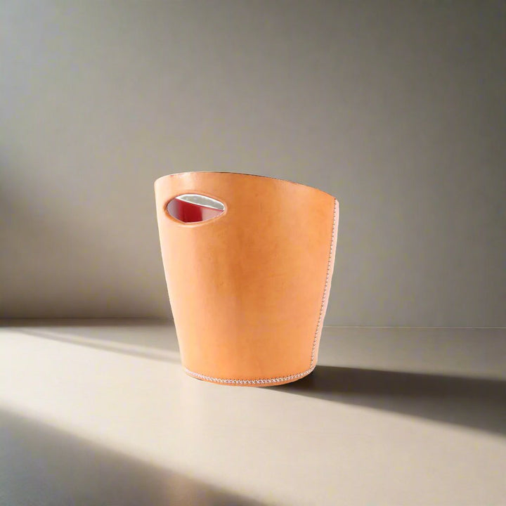 Tan Leather Wastebasket | Leather Trash Can | Leather Accessories | Home Office | Handmade