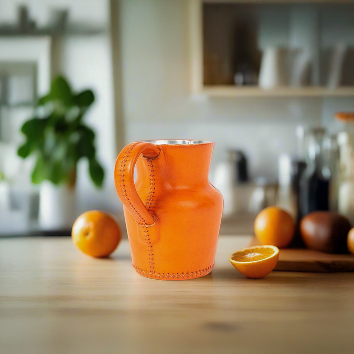 Orange Natural Leather Carafe | Leather Pitcher | Leather Vase | Leather Home Goods | Home Goods | Home and Garden | Interior Design | Leather Tablewares | Leather Barwares | Leather Accessories | Bati Leather Goods