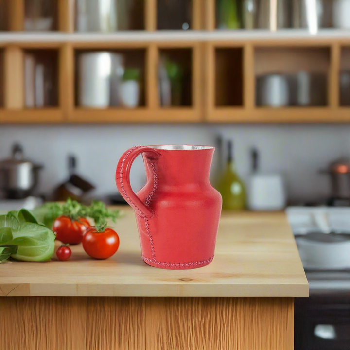 Red Natural Leather Carafe | Leather Pitcher | Leather Vase | Leather Home Goods | Home Goods | Home and Garden | Interior Design | Leather Tablewares | Leather Barwares | Leather Accessories | Bati Leather Goods