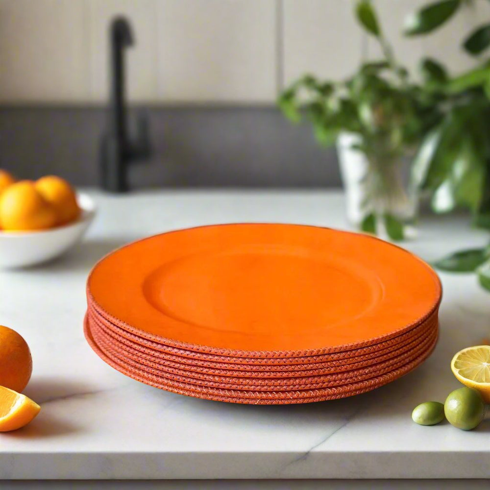 Natural Orange Leather Charger Plate | Leather Tray | Leather Charger | Leather Valet | Mens Valet | Restaurant Charger | Leather Dinner Plate | Leather Furniture | Leather Lamp | Leather Candle | Leather Vase | Bati Leather Goods