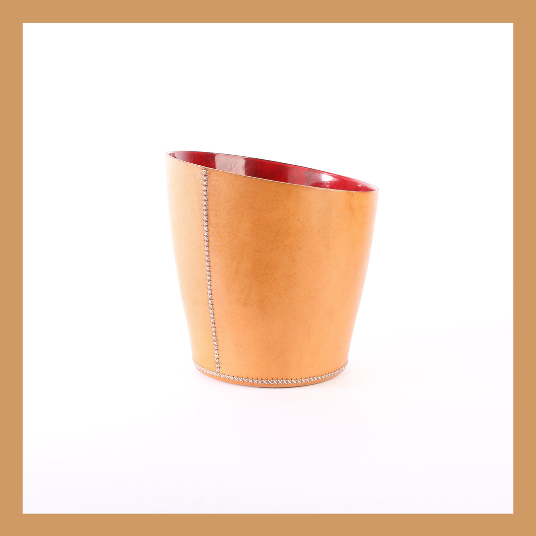 Natural Leather Wastebasket | Leather Trash Can | Leather Accessories | Luxurious Wastebin | Leather Tray | Leather Vase | Leather Home Goods | Bati Goods