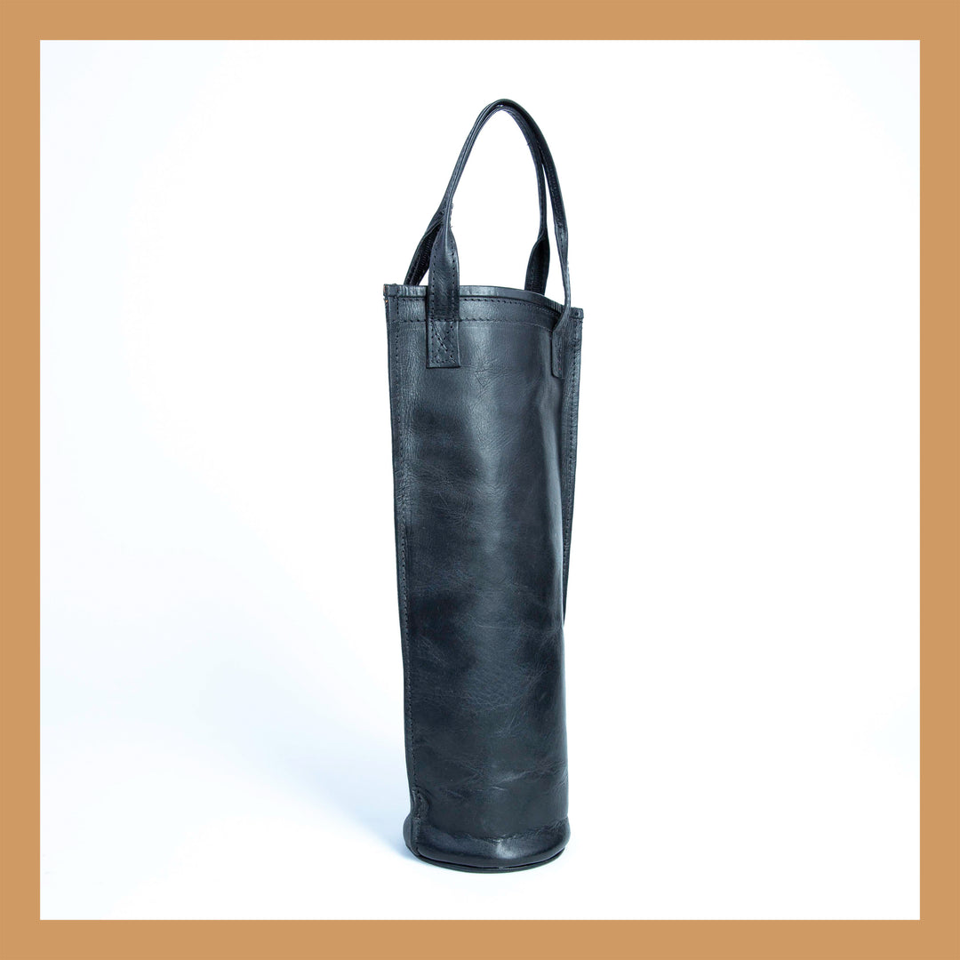 Black Leather Wine Caddy | Wine Bag |  Leather Accessories |  Bar |  Bartender |  Wine |  Wine Accessories |  Cocktail Shaker |  Bati Leather Goods