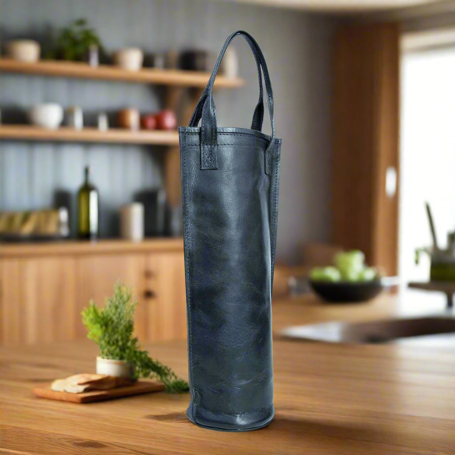 Black Leather Wine Caddy | Wine Bag |  Leather Accessories |  Bar |  Bartender |  Wine |  Wine Accessories |  Cocktail Shaker |  Bati Leather Goods