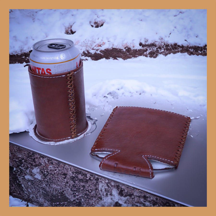 Bati | Tan Brown Leather Can Koozie | Handmade Leather Goods from Paraguay | Leather Accessories, Leather Koozie