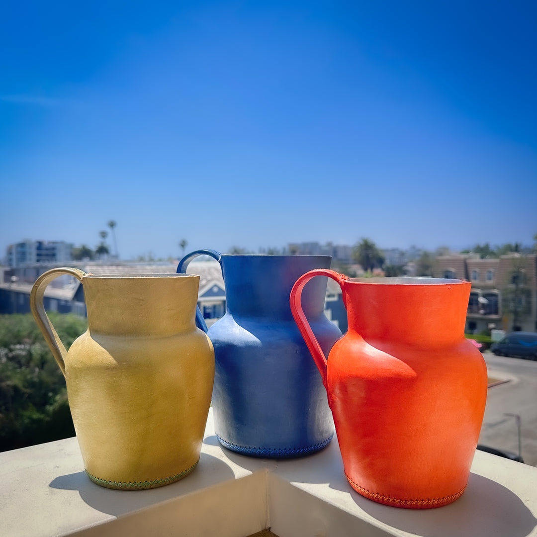 Blue Leather Carafe | Leather Pitcher | Leather Vase | Leather Home Goods | Home Goods | Home and Garden | Interior Design | Leather Tablewares | Leather Barwares | Leather Accessories | Bati Leather Goods