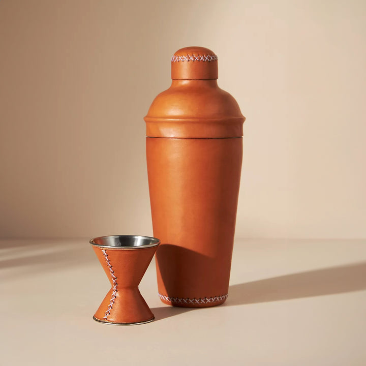 Natural Tan Leather Cocktail Shaker Set | Camel Carmel Leather Cocktail Shaker | Leather Cocktail Shaker and Jigger Bartender Set | Leather Bar Tools | Leather Wine Bag | Bar Accessories | Mens Gifts | Leather Wine Bag | Leather Bar Stools | Bartender Accessories | Cocktail Set | Home Store near me | Interior Design | Home Decor | Bati Leather Goods | Gifts for Men |  Best Gifts for Men | 