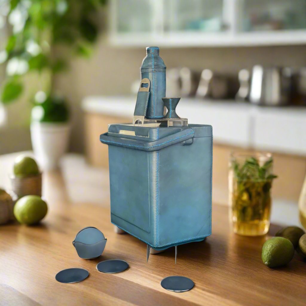 Blue Leather Cooler | Leather Coolers | | Pitcher | Leather Vase | Leather Home Goods | Home Goods | Home and Garden | Interior Design | Leather Tablewares | Leather Barwares | Leather Accessories | Leather Furniture | Bati Leather Goods