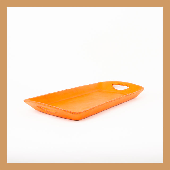 Natural Orange Leather Bar Tray | Leather Serving Tray | Bar Trays | Bar Accessories | Decorative Trays | Bar Tray | Leather Furniture | Valet Tray | Mens Valet | Catch All | Catch All Tray | Leather Trays | Leather Cooler | Bati Leather Goods