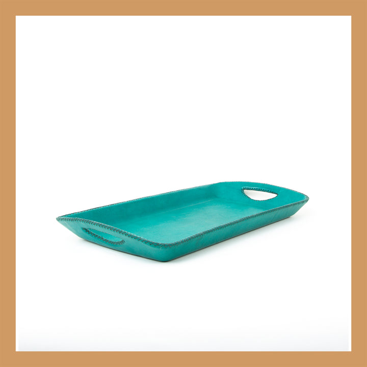 Natural Teal Leather Bar Tray | Leather Serving Tray | Bar Trays | Bar Accessories | Decorative Trays | Bar Tray | Leather Furniture | Valet Tray | Mens Valet | Catch All | Catch All Tray | Leather Trays | Leather Cooler | Bati Leather Goods