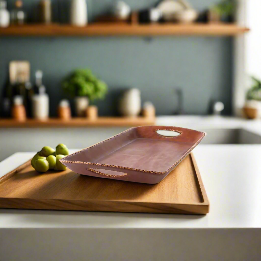 Natural Brown Leather Bar Tray | Leather Serving Tray | Bar Trays | Bar Accessories | Decorative Trays | Bar Tray | Leather Furniture | Valet Tray | Mens Valet | Catch All | Catch All Tray | Leather Trays | Leather Cooler | Bati Leather Goods